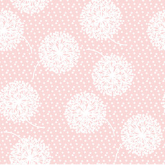 Tender pale color abstract dandelion flowers seamless pattern.