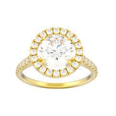 3D illustration isolated yellow gold engagement wedding diamond ring