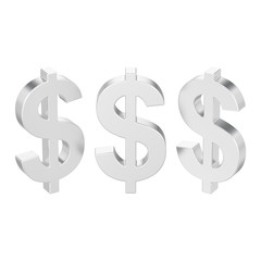 3D illustration isolated different view three silver dollar money