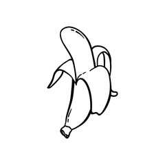 Peeled Banana Hand drawn Icon Simple Drawing Illustration Vector