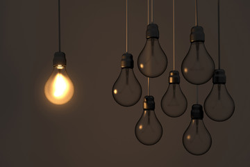3D rendering light bulbs shining