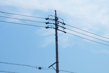 Utility pole at Hamamatsu Kotocho in Japan. electricity post.