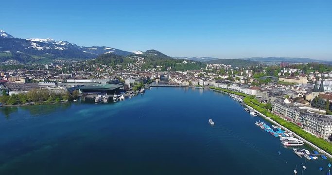 Aerial of Lake Lucerne with Mount Pilatus in the background