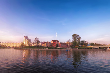 .A warm spring day in the Belarusian capital of Minsk. The historical center of Troitskoye suburb. Weekend.