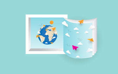 Book window concept. find the world with your book