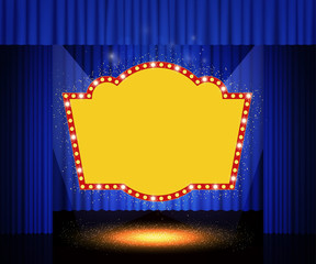 Shining retro banner on stage curtain