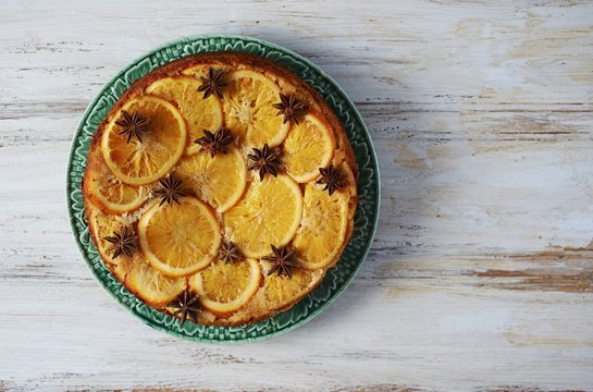 Upside-down flourless orange cake with star anise
