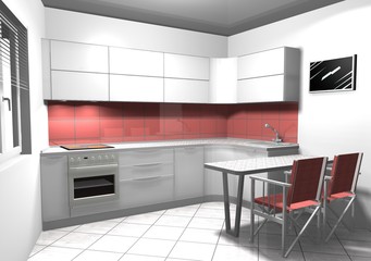 white kitchen 3D rendering interior design