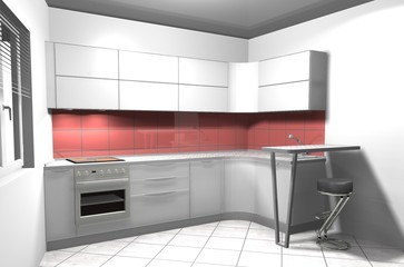 white kitchen 3D rendering interior design