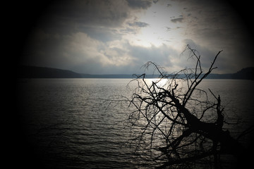 mystic lake in dramatic light