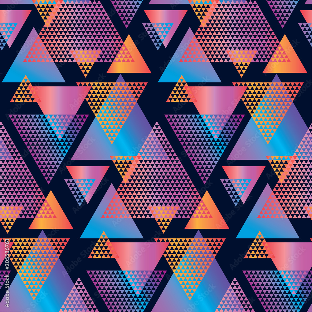 Wall mural Concept triangle geometric seamless pattern on black background.