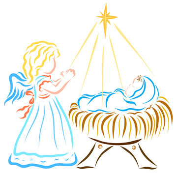 Praying Angel, baby Jesus and star