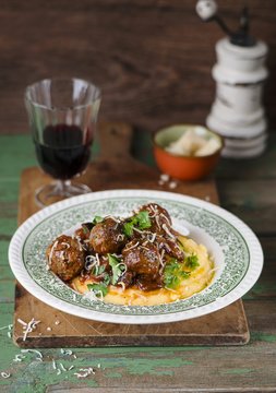 Meatballs Alla Norma on polenta