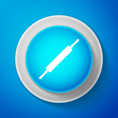 White Rolling pin icon isolated on blue background. Circle blue button with white line. Vector Illustration
