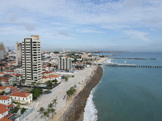 Fototapeta na wymiar Aerial view of Praia de Iracema beach in Fortaleza, Ceara, Brazil