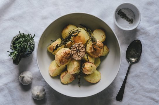 Potatoes with garlic and rosemary (top view)