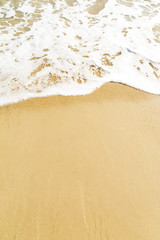 Fototapeta na wymiar Background of blue sea wave on sandy beach.