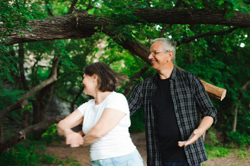 Romantic walk through the woods