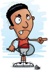 Angry Cartoon Black Badminton Player