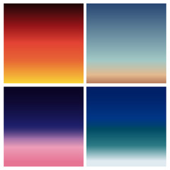 Abstract vector sunset blurred background set. Square blurred background - sky clouds colors With love quotes