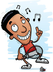 Cartoon Black Badminton Player Dancing