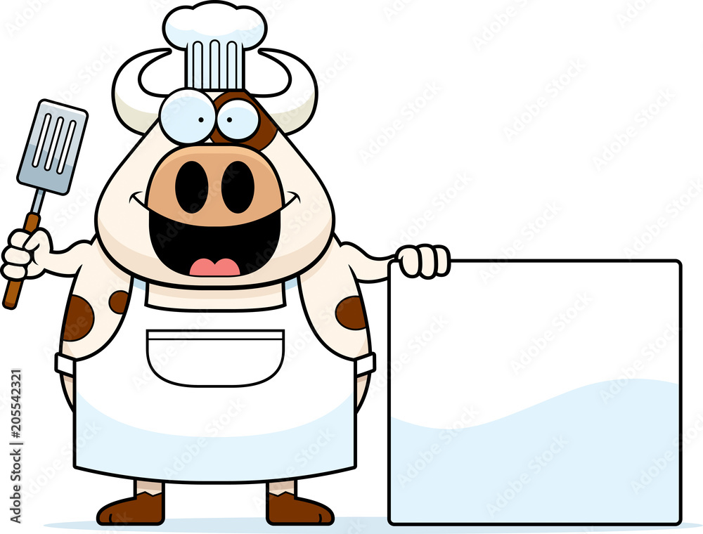 Poster cartoon cow chef sign