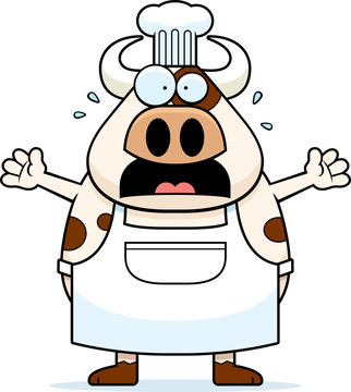 Scared Cartoon Cow Chef