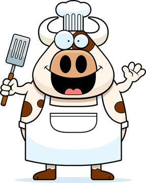 recommend clip art: Cartoon Cow Chef Waving