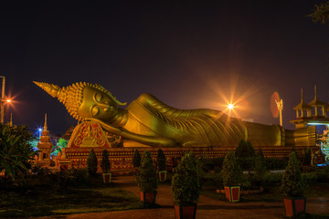 Reclining  buddha statue in the temple of Vientiane, capital of Laos.