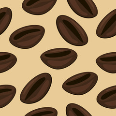 Coffee beans vector seamless pattern on a beige background for wallpaper, wrapping, packing, and backdrop.