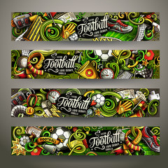 Cartoon vector doodles Football horizontal banners