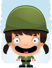 Cartoon Girl Soldier Smiling