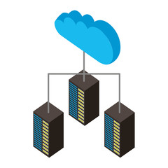 cloud computing with server towers isometric icon vector illustration design