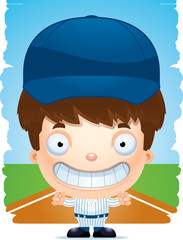 Cartoon Boy Baseball Player Smiling