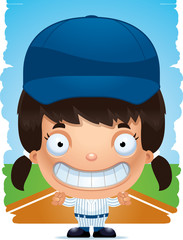 Cartoon Girl Baseball Player Smiling