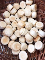 Delicious flour buns in a basket in the Church