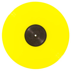 Yellow vinyl record isolated on white background