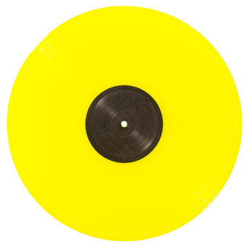 Yellow vinyl record isolated on white background