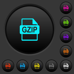 Fototapeta na wymiar GZIP file format dark push buttons with color icons