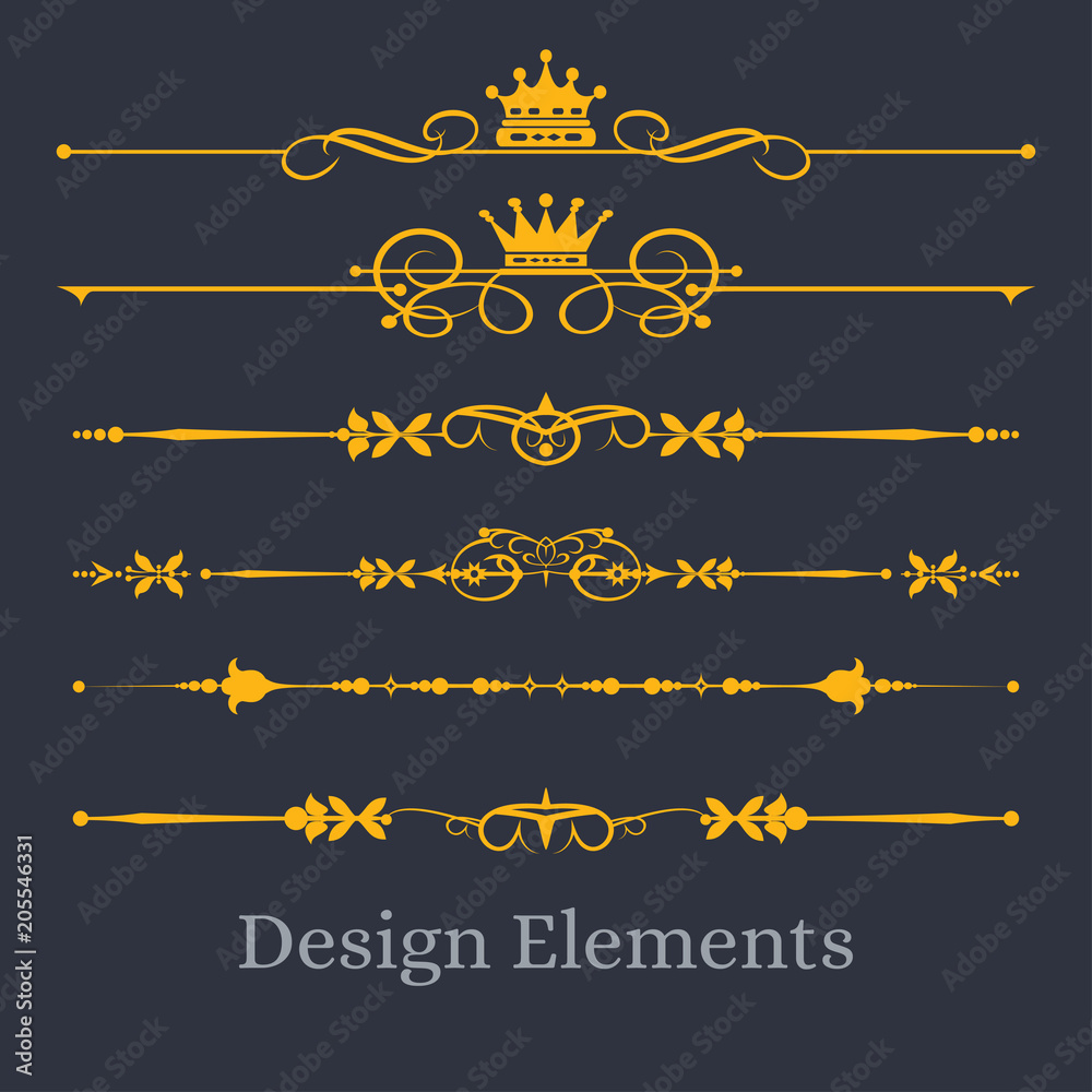 Wall mural design elements vector, set, logo, vintage, royal