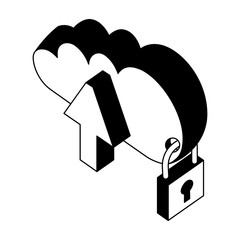 cloud computing with arrow upload and padlock isometric icon vector illustration design