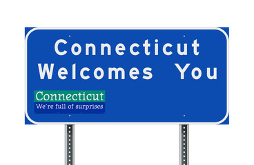 Connecticut welcomes you road sign - obrazy, fototapety, plakaty