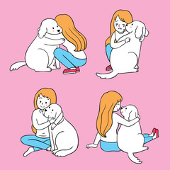 Cartoon cute friendship woman and dog vector.