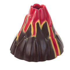 Model volcano with lava and magma running down the mountain slopes. Isolated. © Noel
