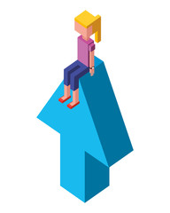 arrow up with young girl isometric icon vector illustration design