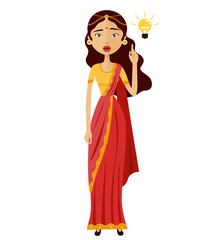  Indian woman woman get an idea flat cartoon vector isolated on white 