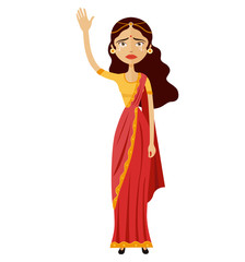 India crying business woman waving hand goodbye emotion cartoon vector 