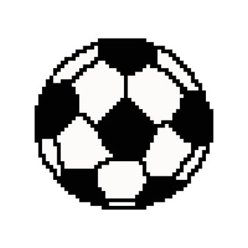 Pixel Art Football Ball. Vector 8 Bit Game Web Icon Isolated On White Background.