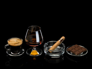 Cognac, cigar, coffee, chocolate.