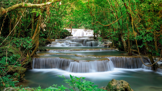 Huai Mae Khamin beautiful waterfall  landscape in Thailand